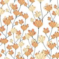 lente natuur naadloze patroon met oranje willekeurige doodle bloemen elementen. witte achtergrond. eenvoudige afdruk. vector