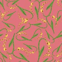 decoratief naadloos patroon met gele willekeurige lelietje-van-dalenelementen. helder roze achtergrond. vector