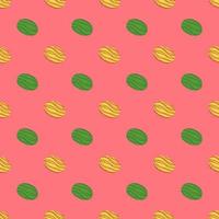 abstracte zomer naadloze patroon met groene en gele kleine watermeloen bessen print. roze achtergrond. vector