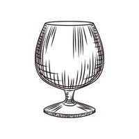 hand getekend borrelglas. glas cognac of cognac schets geïsoleerd op een witte achtergrond. vector