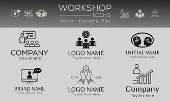 workshop eenvoudig concept pictogrammen instellen. bevat iconen als vergadering, bedrijf, bedrijf, training en meer, kan worden gebruikt voor web en apps. vector
