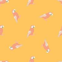jungle naadloze patroon met pastel roze ara papegaai silhouetten. oranje achtergrond. minimalistische stijl. vector