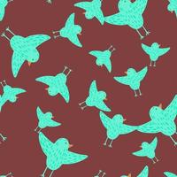 natuur fauna naadloze abstracte patroon met blauwe willekeurige vogels vormen. bruine achtergrond. vector