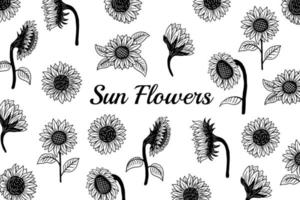 set van zon bloem bloemen natuur gegraveerd handgetekende mooie illustratie vector
