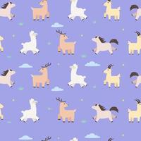 naadloos patroon met pony-paard, antilope, hert, lama-alpaca. kinderen naadloze patroon. vector