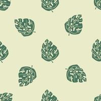 minimalistische naadloze patroon met doodle tropische monstera bladeren afdrukken. licht beige achtergrond. vector