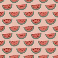 decoratief zomervoedsel naadloos patroon met roze watermeloenplakprint. roze pastelachtergrond. vector