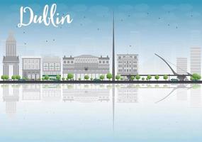 dublin skyline met grijze gebouwen en blauwe lucht, ierland. vector