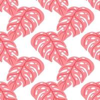 geïsoleerd helder naadloos botanisch patroon met exotische roze monstera-elementen. witte achtergrond. eenvoudige afdruk. vector