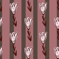 overzicht bloemen naadloze doodle patroon in eenvoudige stijl. gestreepte achtergrond in roze kleuren. vector