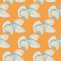 vintage naadloze patroon met schets doodle grijze orchidee bloemen elementen. oranje achtergrond. vector