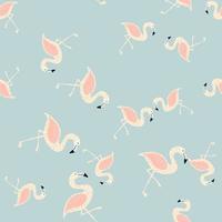 willekeurig naadloos patroon met wit en roze gekleurd flamingoornament. blauwe achtergrond. doodle afdrukken. vector