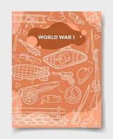 ww1 wereldoorlog 1 concept met doodle-stijl voor sjabloon van banners, flyer, boeken en tijdschriften vector