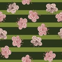 naadloze patroon lente planten op groen gestreepte achtergrond. vector bloemen sjabloon in doodle stijl met bloemen.