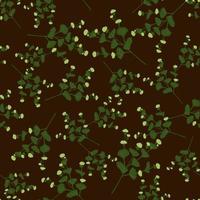 willekeurig groen wilde bloemen ornament naadloos patroon. donkerbruine achtergrond. eenvoudige stijl. vector