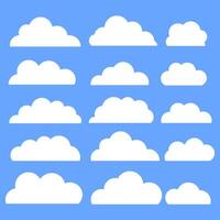 Witte vastgestelde kleur van het wolken de vectorpictogram op blauwe achtergrond.