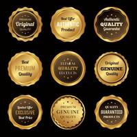 Luxe gouden badges en etiketten premium kwaliteitsproduct vector