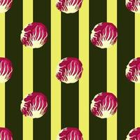 naadloze patroon radicchio salade op donkere strepen achtergrond. modern ornament met rode sla. vector