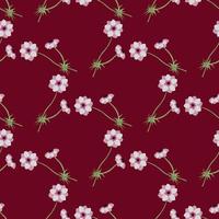 roze gekleurde anemone bloem elementen naadloze patroon. donkere rood-kastanjebruine achtergrond. vintage-stijl. vector