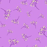 gipskruid bloemen naadloze patroon in doodle hand getrokken stijl. willekeurige bloemen print op paarse achtergrond. vector