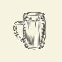 glas bier geïsoleerde vintage vectorillustratie. handgetekende Bierpul in schetsstijl. vector