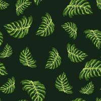 hand getekende naadloze patroon met groene monstera bladeren afdrukken. vector