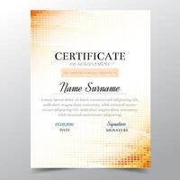 Certificaatsjabloon met oranje geometrische elegant ontwerp, diploma ontwerp afstuderen, award, succes. vector
