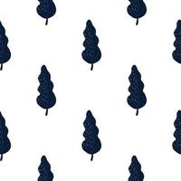 geïsoleerd naadloos aardpatroon met marineblauwe donkere bladerensilhouetten. witte achtergrond. eenvoudige achtergrond. vector