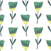 geïsoleerd naadloos patroon met botanische bloemen groene overzichtselementen. witte achtergrond. vector
