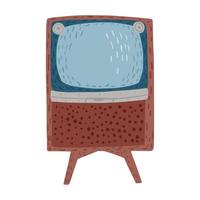 hoge retro tv geïsoleerd op een witte achtergrond. vintage tv blauwe en bruine kleur hand getekend in stijl doodle. vector