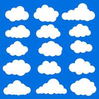 Witte vastgestelde kleur van het wolken de vectorpictogram op blauwe achtergrond. vector