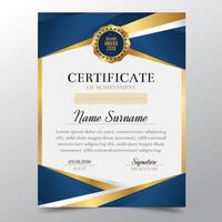 Certificaatmalplaatje met Luxe gouden en blauw elegant ontwerp, de graduatie van het Diplomaontwerp, toekenning, succes Vector illustratie.