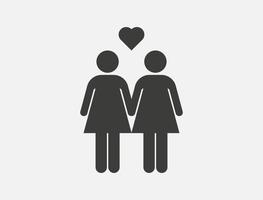 lesbisch koppel vector pictogram geïsoleerd op een witte achtergrond. homoseksueel paar zingen. twee vrouwen en een hartpictogram