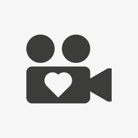 videocamera met hart vector pictogram geïsoleerd op een witte achtergrond. liefde camera symbool