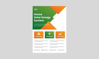 zonne-energie ga groen besparen energie flyer ontwerpsjabloon. zonnesystemen voor uw huis en bedrijf poster, folderontwerp. vector