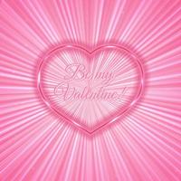 wees mijn valentijn roze Valentijnsdag wenskaart met gloeiend neon hart op glanzende stralen achtergrond. romantische vectorillustratie. gemakkelijk te bewerken ontwerpsjabloon. vector