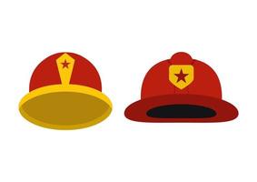 twee verschillende brandweerhelmen. rood en geel brandweerman helm icoon. vlakke afbeelding van brandweerman helm vector pictogram logo geïsoleerd op een witte achtergrond. brand apparatuur.