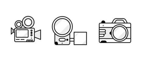 moderne video-opname en camera icon set. moderne eenvoudige videocamera. lineaire pictogram klaar sjabloon. download eenvoudige lineaire technologie apparaat vector. witte achtergrond. vector