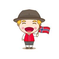 schattige zweden jongen die nationaal met vlag draagt. chibi stripfiguur geïsoleerde achtergrond. vector