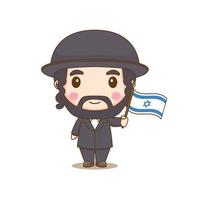 leuke israëlische jongen die nationaal met vlag draagt. chibi stripfiguur geïsoleerde achtergrond. vector