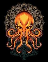 illustratie vintage octopus met mandala ornament vector