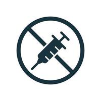 stop coronavirusvaccin door spuitpictogram. stop en geen vaccin teken. anti-vaccinatie protest silhouet icoon. afwijzing van preventieve en vaccinatie coronavirus covid-19. vectorillustratie. vector