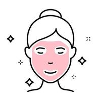 vrouw met gezichtsmasker lijn icoon. schoonheid cosmetisch gezichtsmasker voor meisje lineair pictogram. vrouwelijk gezicht huidverzorging overzicht icoon. relax spa therapie. geïsoleerde vectorillustratie. vector