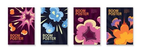 cartoon explosie posters set vector