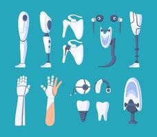 vectorillustratie van bionische protheses. een set van menselijke lichaamsdelen. vector