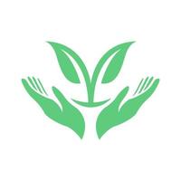 handen omhoog met plant blad groei logo ontwerp, vector grafisch symbool pictogram illustratie creatief idee