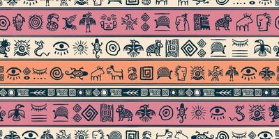 set gekleurde naadloze symbool patronen hand getekende Azteekse stijl. vector