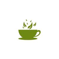 kopje thee groen met blad logo ontwerp, vector grafisch symbool pictogram illustratie creatief idee