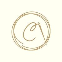 letter c met garen naald kleermaker logo ontwerp vector grafisch symbool pictogram illustratie creatief idee