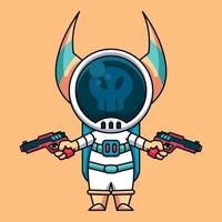 monsterastronaut met twee geweren, schattige cartoonpictogramillustratie vector